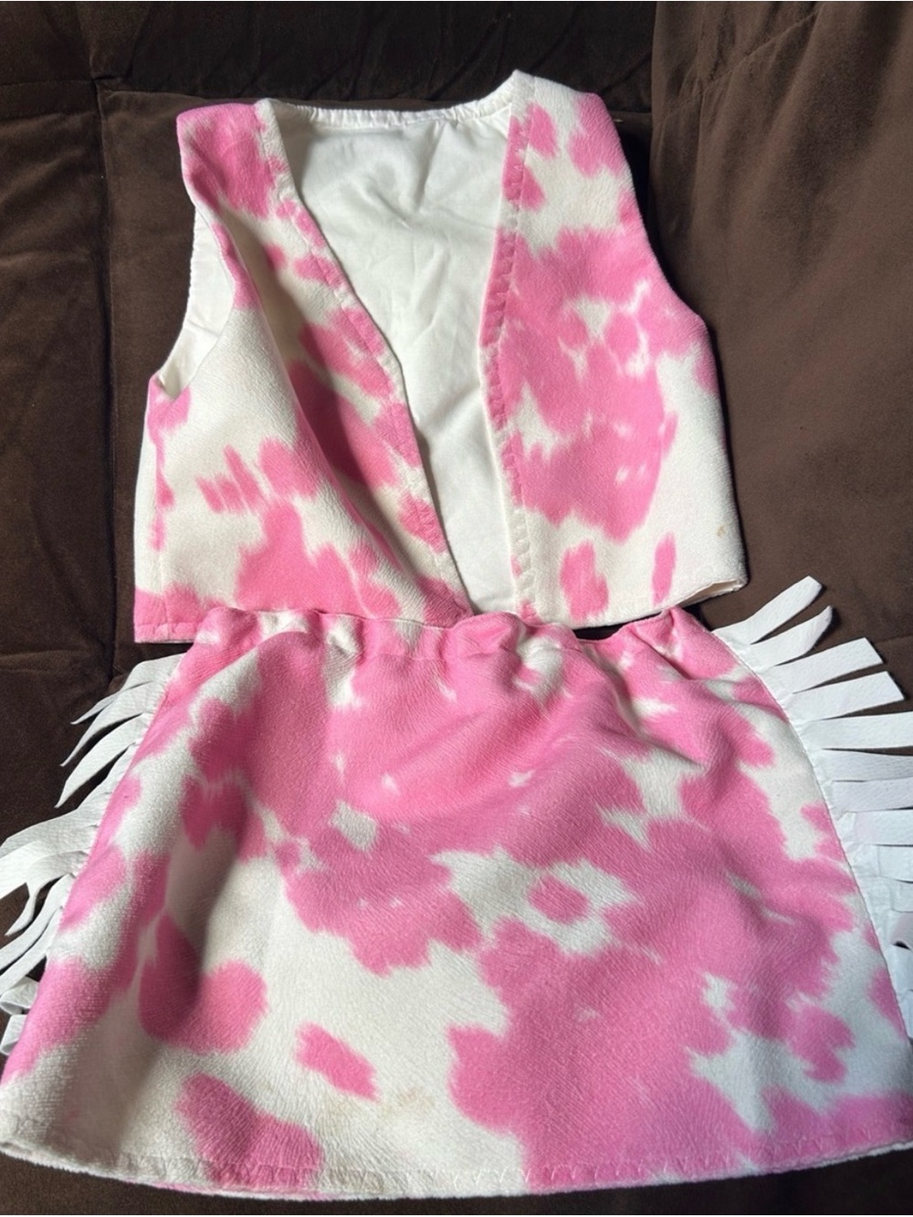 Pink & White cowgirl Two-Piece Vest and Skirt Set 3-4y